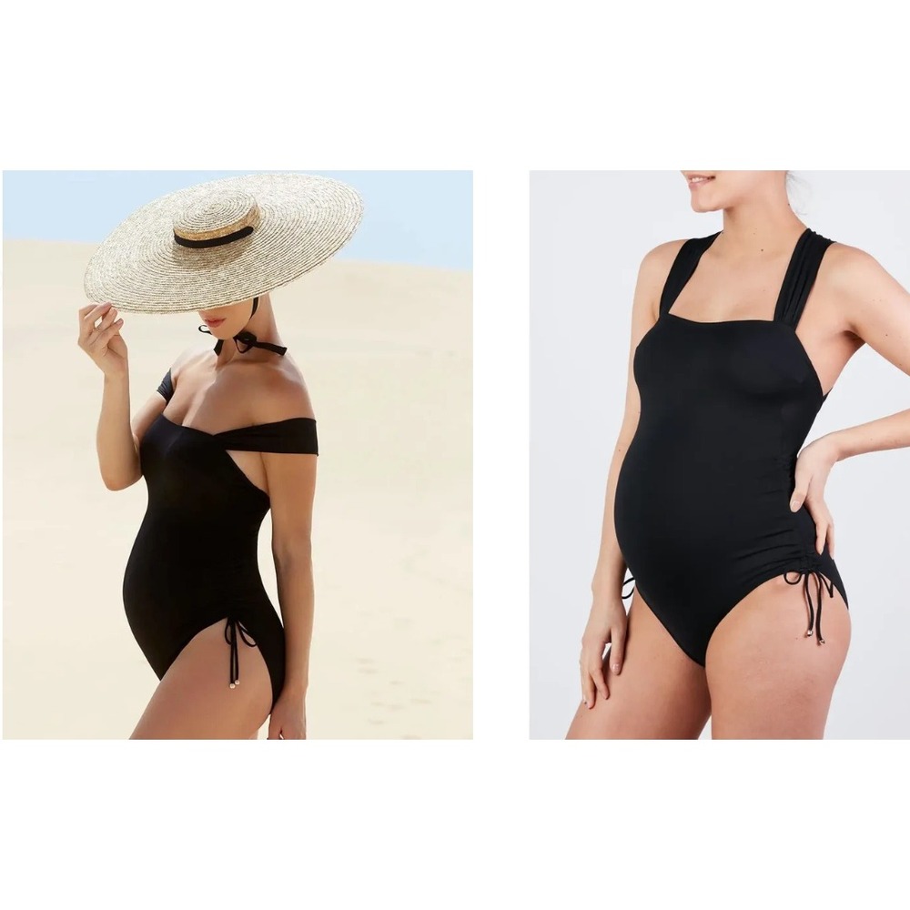 Cache Coeur Toscane Maternity Swimsuit Size M Black NEW Ruched UPF 50+ One Piece